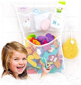 Original Tub Cubby Bath Toy Storage for Baby Toys with Suction & Adhesive Hooks, 14x20" Mesh Net Shower Caddy for Bathtub Toys, 36 ABC Soft Foam Letters & Numbers - Bonus Rubber Duck & Hooks