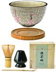 APEX S.K. Premium Japanese Ceremonial Matcha Green Tea Chawan Bowl Full Kit Matcha Whisk Set with Accessories and Tools Bamboo Chasen Matcha Whisk Scoop and Holder (Tickled Pink)