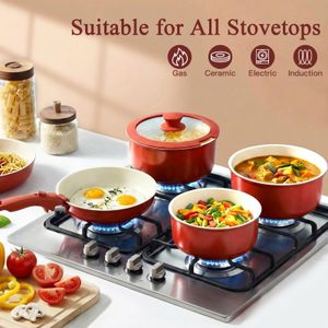 GiPP 11-Piece Ceramic Non-Stick Pots and Pans Set – Detachable Handle, Induction, Oven Safe, Red Gradient