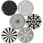 Dinner Plates Ceramic Plate Set - 10 Inch Large Porcelain Round Plate Sets of 6 - Flat Modern Black Pattern Dining Plates for Kitchen | Family - Dishwasher | Microwave | Oven Safe