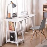 Natwind 43" White Desk Home Office Computer Working Kid Student Study Table with 2-Tier Storage Bookshelves Modern Simple Study Laptop Writing Elegant Style Desk Workstation