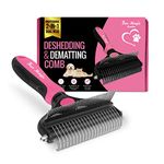 Fur Magic Deshedding and Dematting Comb Double Sided Undercoat Rake Pet Grooming Brush Removing Mats, Knots & Tangles for Dogs and Cats with Long and Medium Hair, Pink