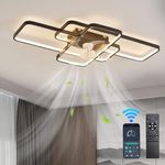 Depuley Square Smart Ceiling Fan Light,Dimmable Ceiling Fans with Lights and Remote,72CM Aluminum Ceiling Fans with Lights for Bedroom, APP and Remote Control,3000-6500k,Black