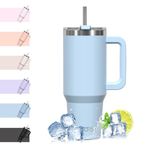 WATERSY Travel Mug Coffee Cup 40oz Tumbler Straw Lid and Handle, Stainless Steel Double Wall Vacuum Insulated Coffee Water Bottle Thermos for Cold Hot Coffee 1182ml Blue