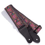 KLIQ Vintage Woven Guitar Strap for Acoustic and Electric Guitars | '60s Jacquard Weave Hootenanny Style | 2 Rubber Strap Locks Included, Palooza Pink