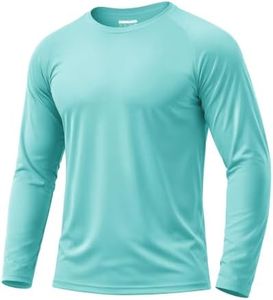 Boladeci Long Sleeve Swim Shirts for Men UPF 50+ UV Protection Sun Shirts Moisture Wicking Cooling Clothing SPF Tee T-Shirts Rash Guard Aqua Blue L
