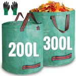 JARDILIFE Garden Waste Bags Heavy Duty 200 300 Litre 2 Pack, Reusable Garden Sacks with 1 Pair of Gardening Work Gloves, Garden Tools Bags for Garden Waste Plant Waste Grass Leaves (200L*300L)