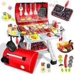 Sumfox 41Pcs Toy Grill Kids Grill Playset with Sound & Light for Toddlers - Kids BBQ Grill Playset for Indoor and Outdoor Kitchen Playset