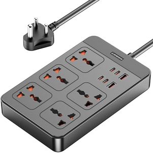 Ambrane Extension Board, 4 Type C, 2 USB, 5 International Power Sockets, 2500W Output, Long Cable, Wall Mount Option, Supports Laptop Charging for Office, Home Appliances (SmartStrip 2 Pro, Black)