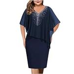 Elegant Dress for Women UK Clearance Plus Size Sequin Chiffon Dresses Party Evening Clubwear Midi Dress Elegant Sexy Casual Dress Cocktail Lace Half Sleeve Summer Dresses Wedding Guest Outfit Navy