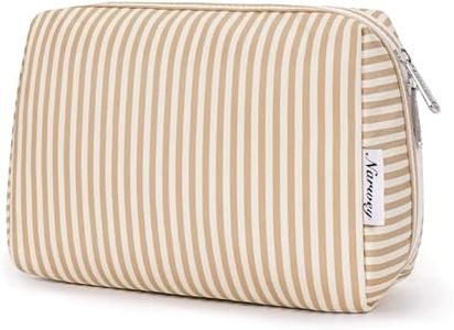 Narwey Striped Makeup Bag Travel Cosmetic Bag Organizer Toiletry Bag Make Up Bags with Compartments for Women Girls (Large,Brown Stripe)