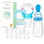 Baby Food Feeder Set Infant Fruit Feeding Rattle Pacifier Silicone Bottle Squeeze Spoon (Blue (Update Version))