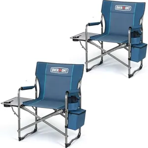 Overmont Directors Camping Chair with Side Table- Heavy Duty Portable Outdoor Chairs with Cooler Bag, Foldable for Camp Beach Picnic Lawn and Fishing Supports 400lbs (Navy 2pc)