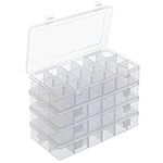 BELLE VOUS Clear Plastic Storage Box Organiser (4 Pack) - Large Box Containers with 18 Adjustable/Removable Grid Dividers - Compartments for Jewellery, Screws, Beads & Small Craft Items