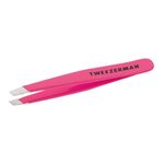 Tweezerman Neon Pink Mini Slant Tweezer, Professional Stainless Steel Precision Tweezers for Facial Hair and Eyebrows, with Travel Case, (Pack of 1)