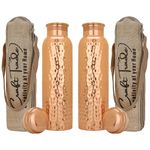 Craft Trade Pack of 2 Pure Copper Bottle with Lid and Carry Bag for Drinking Water BPA Free Leak Proof Boosts Immunity, Supports Digestive & Liver Health, Ayurveda Inspired 34oz - 1 Litre Natural