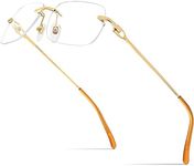 HEPIDEM Vintage Style Rimless Rectangular Metal Eyeglasses for Men,New Frameless Square Optical Glasses Frame, 50253 Gold, 62-17-143