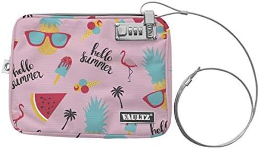 Vaultz Money Bag with Lock - Water-Resistant Combination Locking Pouch w/Tether for Cash, Pool, Beach, Bank, or Travel - 7.5 x 9 Inches, Medium, Hello Summer