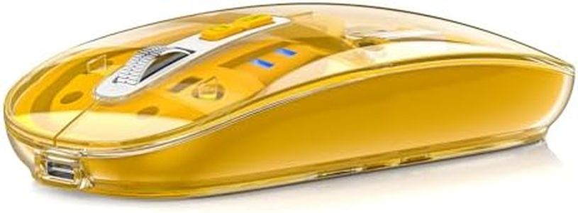 Uiosmuph M133 Souris Bluetooth, Souris sans Fil Silencieuse Rechargeable, Trois Modes (BT 5.1/5.1+ 2.4G sans Fil), Niveau de Batterie Visible, Transparente Souris Portable pour Laptop,Jaune