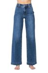 Judy Blue Women's High-Rise Double Button Waistband Wide Leg Jeans, Medium Blue, 13