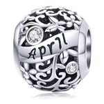 Lorrifal April 925 Sterling Silver Original Birthstone Charms fit Pandora Bracelets Necklace Perfect Jewelry Birthday Loved Beads Gift for Women Girls Mom Daughter