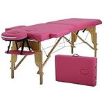 HCY Massage Table 73 inch Bed Table Portable Massage Bed Wood Leg Height Adjustable 2 Folding with Carry Case for SPA Salon Tatoo (Pink)