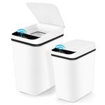 2 Pack Motion Sensor Touchless Garbage Cans, 4.7 & 3Gallon Smart Trash Can with Lid, Slim Plastic Automatic Garbage Bin Compost Bin for Kitchen Bathroom Bedroom Dorm Office Home RV Indoor, White