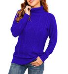 HWOKEFEIYU Turtleneck Sweater for Women Cable Knit Long Sleeve Pullover Sweater Jumper Sweaters(Royal Blue,Small)