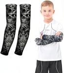 AHXN UV Sun Protection Arm Sleeves for Kids & Youth, UPF 50 Cooling,Basketball Shooting Tattoo Sleeves - Football, Baseball (Soul Festivals)