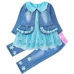 6M-4Years Infant Toddler Baby Girls 3pcs Denim Jacket Floret Dress T-Shirt Jeans(3-4,Blue)