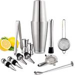 Rudra Exports 13 Piece Cocktail Shaker Bar Tools Set,Bartender Kit with All Bar Accessories, Wine Stopper, Muddler, Boston Shaker Strainer Japanese Jigger Bar Spoon Bottle Opener Pour Spouts Gift Set