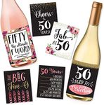 6 50th Birthday Wine Bottle Labels or Stickers Present, 1971 Bday Milestone Gifts For Her Women, Cheers to 50 Years, Funny Fifty Pink Black Gold Party Decorations Supplies For Friend, Wife, Girl, Mom