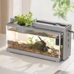 Fish Tank, Aquarium Tank with Air Pump and Light, Quiet Small Fish Tank, Rectangular Aquarium Tank with LED Light, Aquarium Starter Kits for Betta Shrimp Goldfis-h Guppy Jellyfish