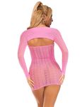 ohyeahlady Womens Lingerie Sets Soft Stretchy Fishnet Babydoll with Long Sleeve Shawl Striped Mesh Chemise Sleepwear Plus Size Sexy Nightwear Pink Size 3XL-5XL