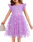 Flypigs Toddler Tutu Dress Girl Flutter Summer Dresses Formal Purple Butterfly Easter Sundress for 7 Years