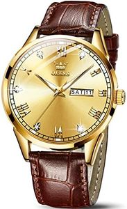 OLEVS Mens Gold Watches Leather,Day Date Watches for Men,Brown Leather Men Watch,Waterproof Watch Ma n Dress Men's Analog Roman Numeral Luminous