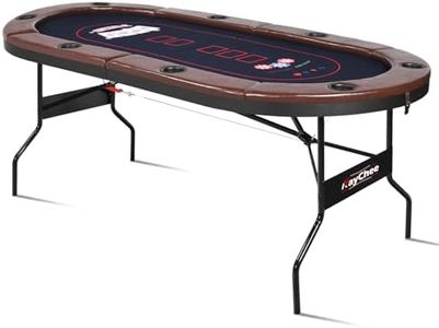RayChee Foldable Poker Table, 8 Player Texas Holdem Table, Folding Leisure Game Table, Portable Casino Table for Game Room with Padded Rails and Cup Holders (Brown, 71 inch)