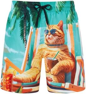 uideazone Men Swimming Trunks Funny Cat Swim Shorts Hawaiian Styly Quick Dry Beach Board Shorts Swimming Shorts for Summer L