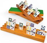 Queensell Domino Holders for Classic Board Games - Wooden Domino Racks Set of 4 - Mexican Train Dominoes Accessories - Domino Trays for Tiles Family Games (Large)