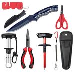 7 Pcs Pocket Fishing Tool Kit, Fishing Knife and Pliers Kit, Fishing Scissors, Fish Lip Gripper, Hook Remover, Sharpener, Sheath and Lanyards, Aboda Fishing Gear Unique Fishing Gifts for Starters