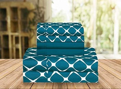 Elegant Comfort Luxury Soft Bed Sheets Bloomingdale Pattern 1500 Thread Count Percale Egyptian Quality Softness Wrinkle and Fade Resistant (6-Piece) Bedding Set, Queen, Teal