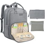 Baby Changing Bag Backpack with Portable Changing Mat Waterproof Nappy Bag Multifunction Baby Diaper Bags Large Rucksack Bag for Mom & Dad Gray