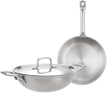 Amazon Brand - Solimo Triply Stainless Steel 2 Piece Cookware Set (Kadhai/Wok with Lid-24 Cm, Fry Pan-24 Cm) Induction and Gas Stove Compatible | Dishwasher Safe (Silver)