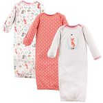 Hudson Baby Baby Girls' Cotton Gown, 3 Pack Nightgown, Woodland Fox, 0-6 Months (Pack of 3)