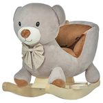 HOMCOM Kids Children Rocking Horse Plush Ride On Bear Seat w/Sound Wood Base Seat Safety Belt Toddler Baby Toy for 18-36 Months Grey