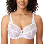 Delimira Women's Plus Size Bra Full Coverage Minimiser Non Padded Lace Underwired Bras White 42E