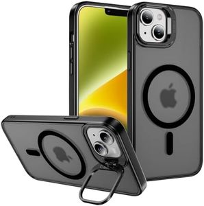 for iPhone 12 Pro Max Case with Metal Camera Stand [Compatible with Magsafe] Full Protection Shockproof Cover Translucent Magnetic Case for iPhone 12 Pro Max (Black)