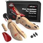 Medipaq Adjustable Ladies Pine Shoe Stretchers – 2x Two-Way Stretchers for UK Sizes 3-8 – Includes Cedar Balls & Drawstring Bag – Premium Wooden Shoe Trees for Women