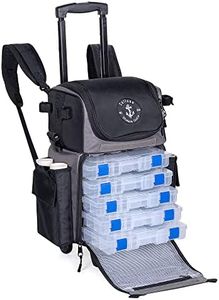 'Recon' Rolling Fishing Backpack, Tackle Box Storage Bag - Non-Corrosive Fishing Tackle Bag with (5X) 3650 Boxes - Fisherman Gifts for Men, Bags, Backpacks and Box Organizer