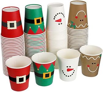 100 Pieces Christmas Paper Cups Xmas Disposable coffee Cups Snowflake Santa Elf Snowman Elk Christmas Cups 9 Ounce Drinking Tea Paper Cups Christmas Cups for Daily Use Holiday Party (Bright Style)